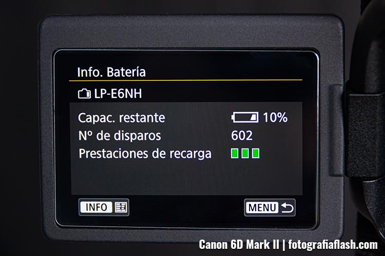 Información de la batería en el menú
