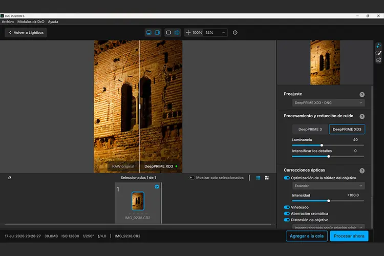 Procesar con vista previa en DxO PureRAW 6